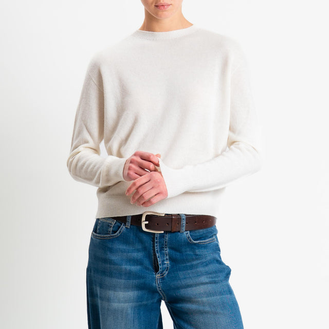 Tensione in-Maglia girocollo 100% LANA - panna