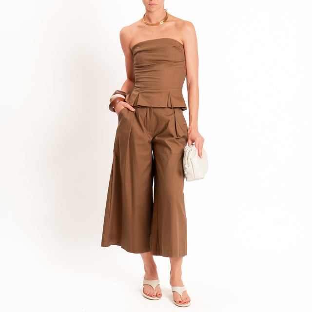 Dixie-Completo top+pantalone in popeline - tabacco