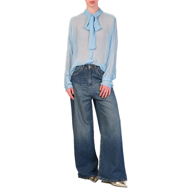 Tensione in-Camicia crêpe de chine - celeste
