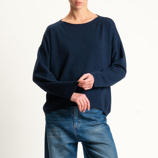 Zeroassoluto-Maglia girocollo a scatola - blu