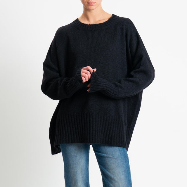 Tensione in-Maglia girocollo misto alpaca bordi a coste - nero