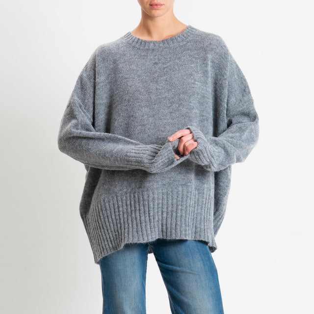 Tensione in-Maglia girocollo misto alpaca bordi a coste - charcoal