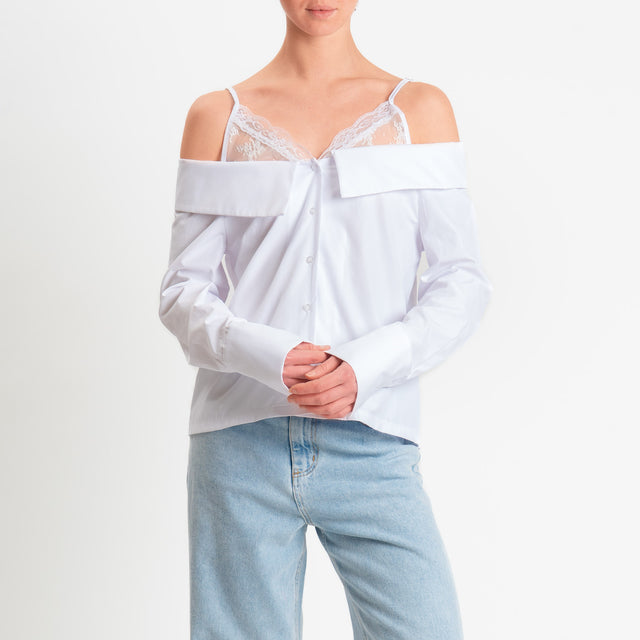 Haveone-Camicia scollo shiffer doppio tessuto - Bianco