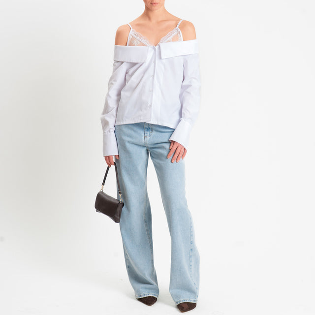 Haveone-Camicia scollo shiffer doppio tessuto - Bianco