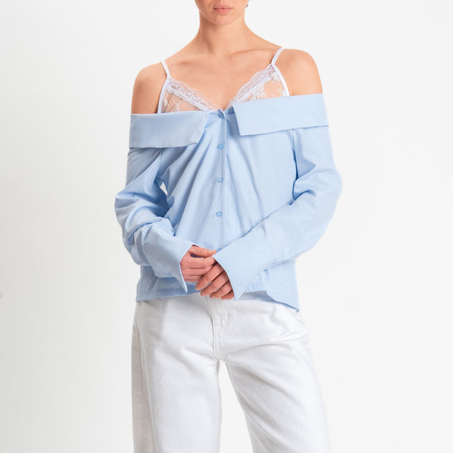 Haveone-Camicia scollo shiffer doppio tessuto - celeste