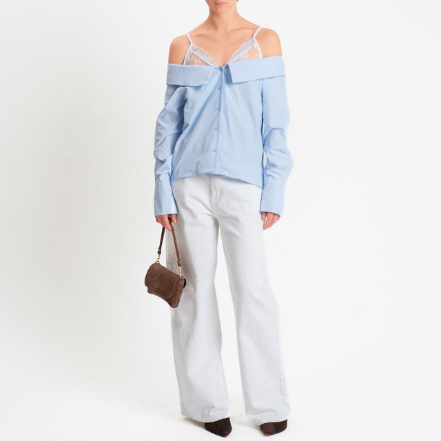 Haveone-Camicia scollo shiffer doppio tessuto - celeste