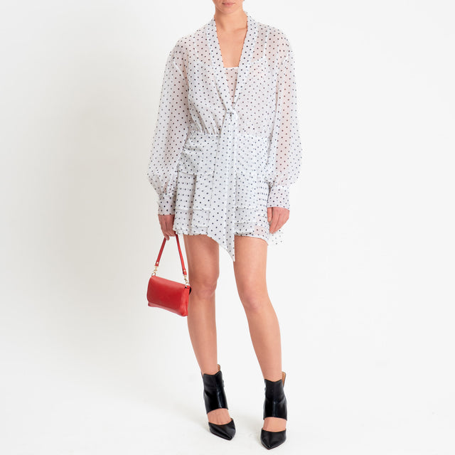 Vicolo-Abito pois con balze in georgette - bianco/nero