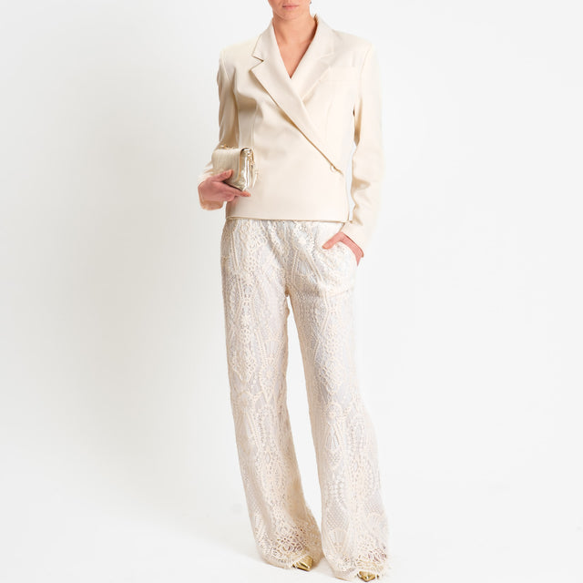 Motel-Pantalone in pizzo macramè elastico in vita - burro