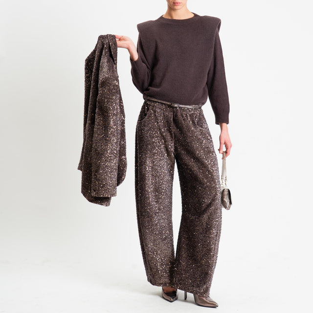 Motel-Pantalone barrel paillettes velluto ciniglia - fango