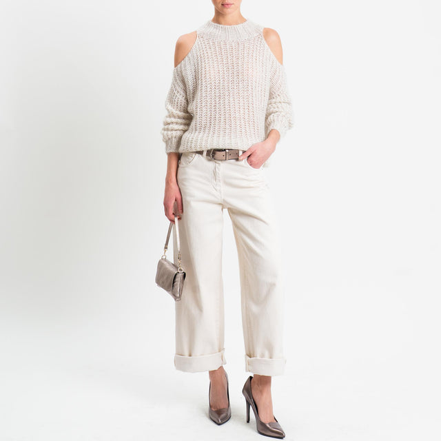 Tensione in-Maglia cut out mohair con micro paillettes - crema