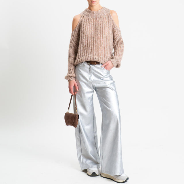 Tensione in-Maglia cut out mohair con micro paillettes - beige