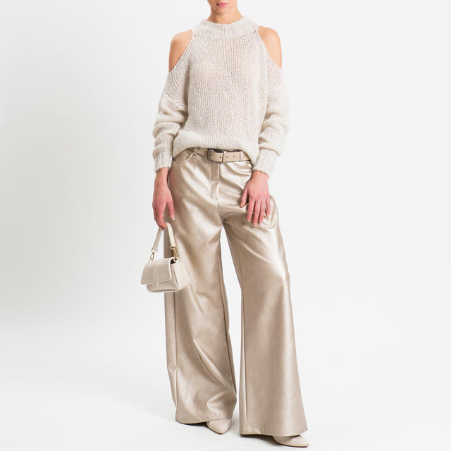 Tensione in-Maglia coste inglese cut out mohair con micro paillettes - crema