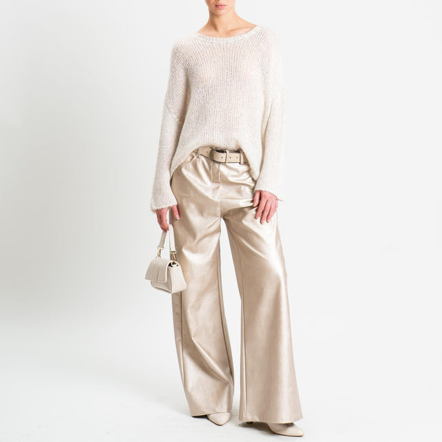 Tensione in-Maglia micro paillettes bottone dietro - crema