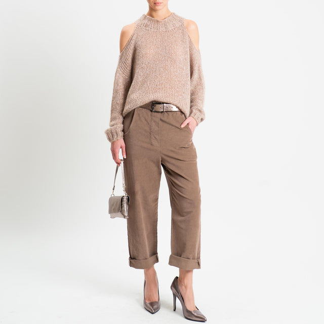 Tensione in-Maglia coste inglese cut out mohair con micro paillettes - beige
