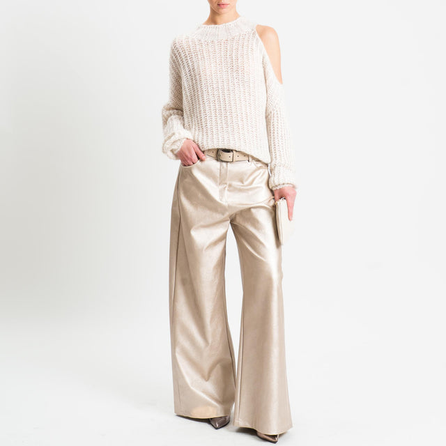 Tensione in-Maglia coste inglese cut out mohair con micro paillettes - crema