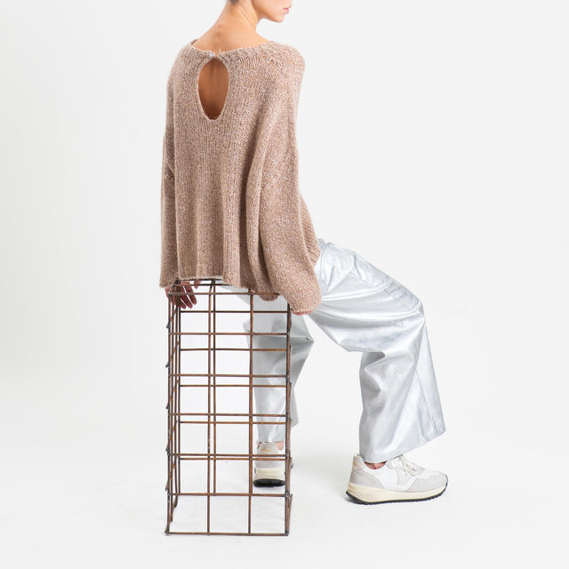 Tensione in-Maglia micro paillettes bottone dietro - beige