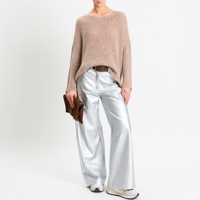 Tensione in-Maglia micro paillettes bottone dietro - beige