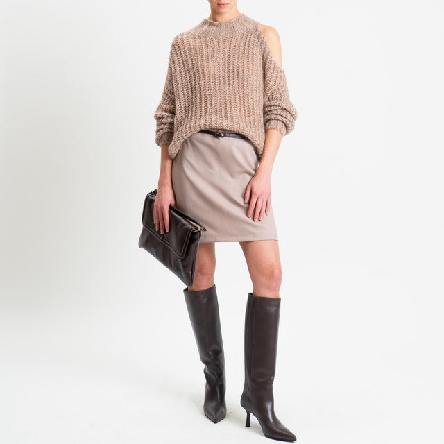 Tensione in-Maglia coste inglese cut out mohair con micro paillettes - beige