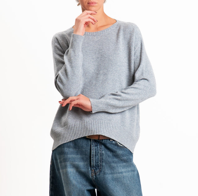 Zeroassoluto-Rounded box sweater with ribbed edges - pearl