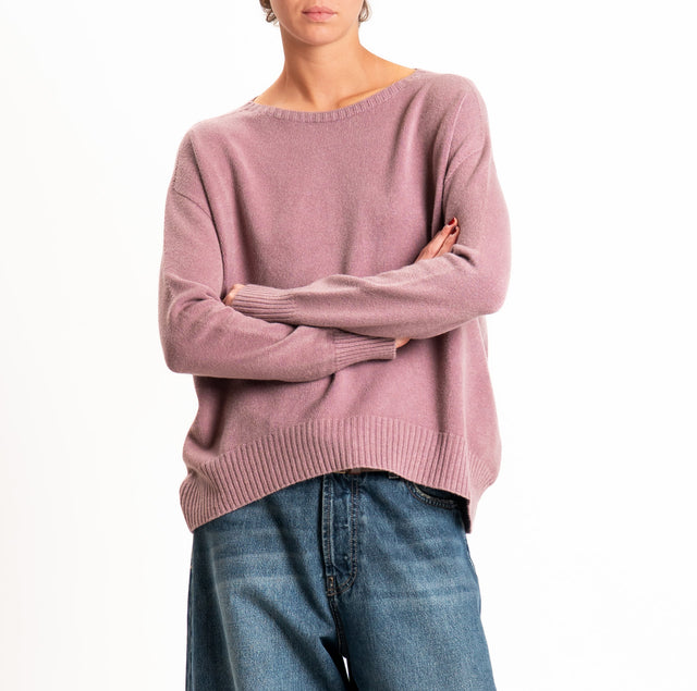 Zeroassoluto-Maglia scatola stondata bordi a coste - mauve