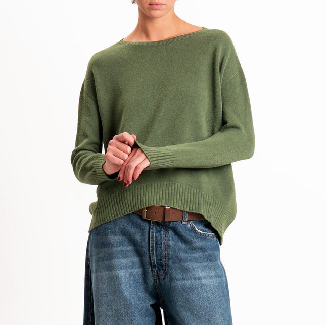 Zeroassoluto-Maglia scatola stondata bordi a coste - militare