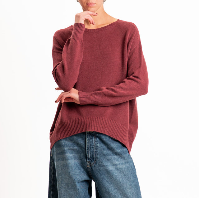 Zeroassoluto-Maglia scatola stondata bordi a coste - Bordeaux