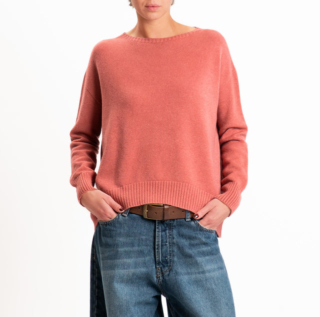 Zeroassoluto-Maglia scatola stondata bordi a coste - lipstick