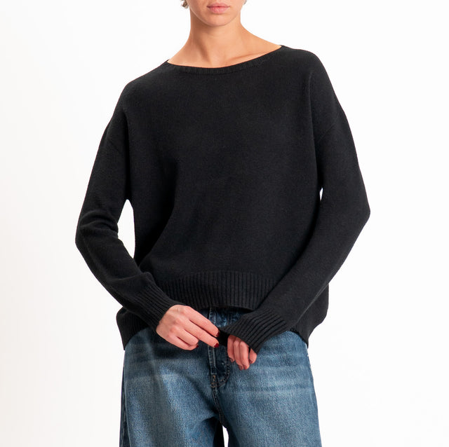 Zeroassoluto-Maglia scatola stondata bordi a coste - nero