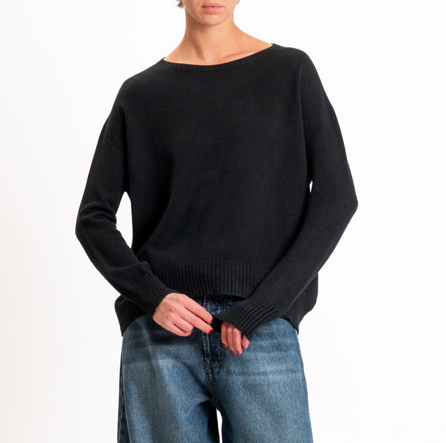 Zeroassoluto-Maglia scatola stondata bordi a coste - nero