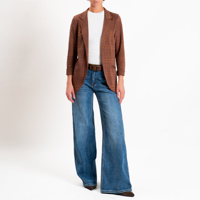 Zeroassoluto-Giacca JIN elasticizzata - check lurex vino/mostarda/piombo