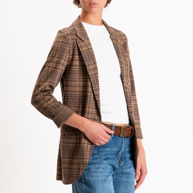 Zeroassoluto-Giacca JIN elasticizzata - check lurex piombo/mostarda/panna