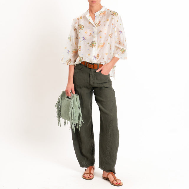 Dixie-Camicia in mussola di lyocell fantasia - burro/verde