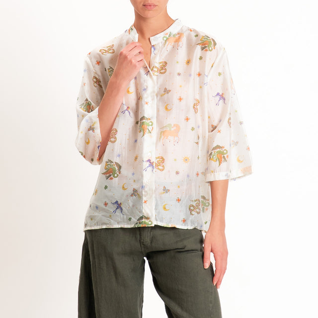 Dixie-Camicia in mussola di lyocell fantasia - burro/verde