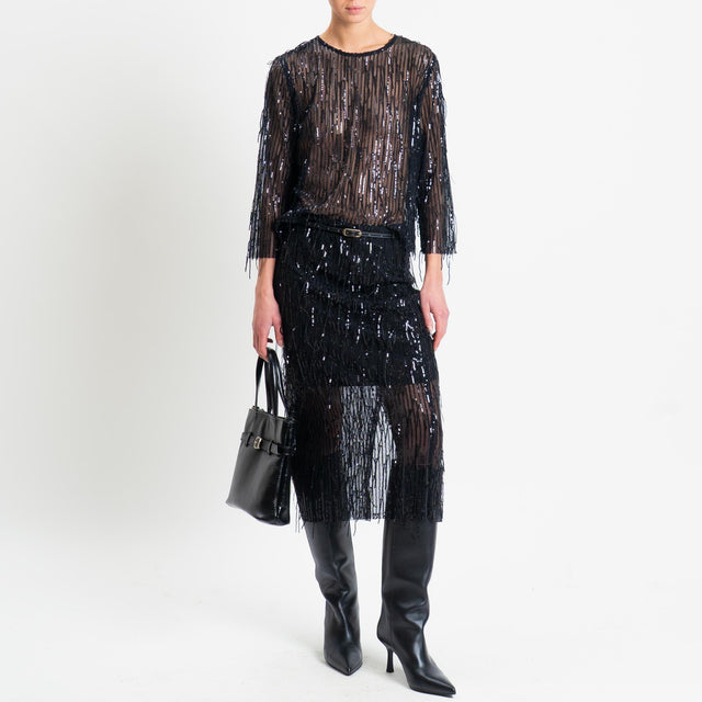 Tensione in-Blusa tulle con paillettes - nero