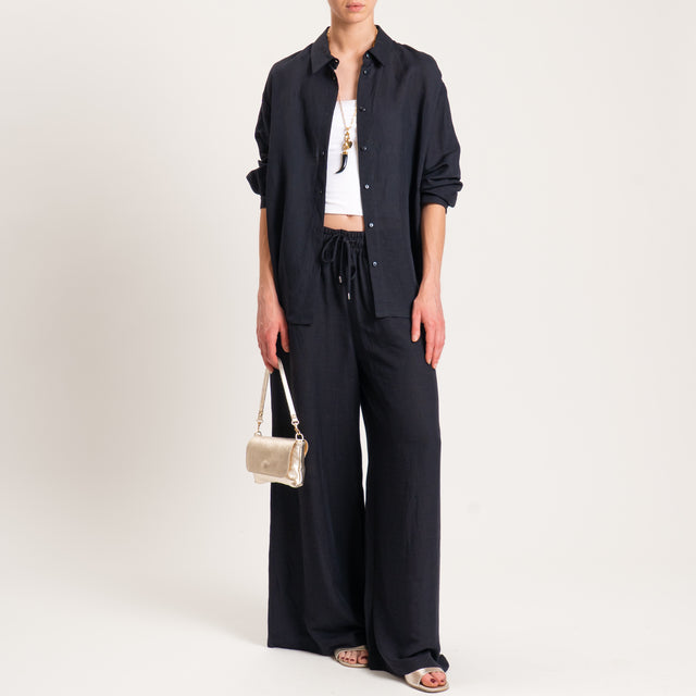 Pantalones de lino con cintura elástica - Negro