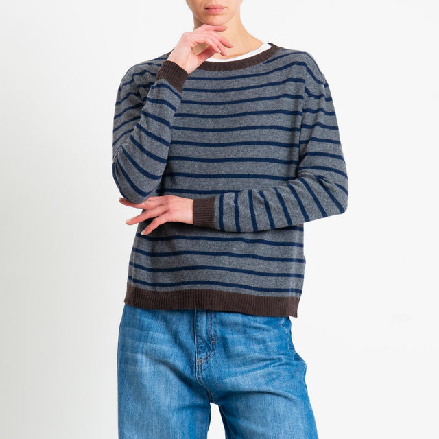 Tensione in- Maglia righe misto cashmere - moro/grigio/blu