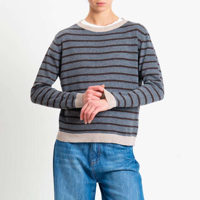Tensione in- Maglia righe misto cashmere - beige/grigio/moro