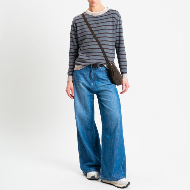 Tensione in- Maglia righe misto cashmere - beige/grigio/moro