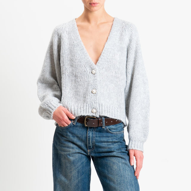 Haveone-Cardigan bottoni gioiello misto lana - perla