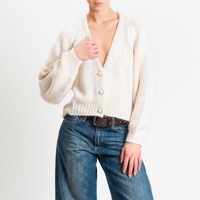 Haveone-Cardigan bottoni gioiello misto lana - calce