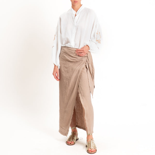 Tensione in-Gonna pareo 100%lino - cammello