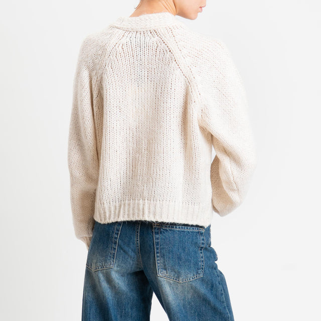 Haveone-Cardigan bottoni gioiello misto lana - calce