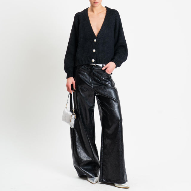 Haveone-Cardigan bottoni gioiello misto lana - nero