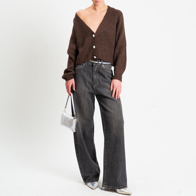 Haveone-Cardigan bottoni gioiello misto lana - moro