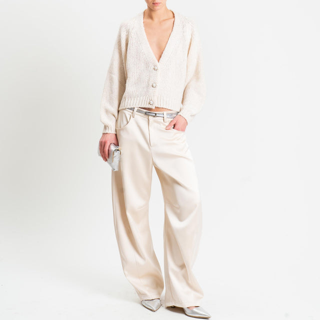 Haveone-Cardigan bottoni gioiello misto lana - calce