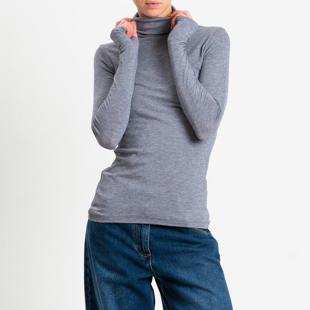 Vicolo-Maglia collo alto LANA/MODAL - grigio melange