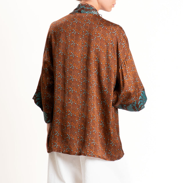 Zeroassoluto-Giacca kimono fantasia - choco/turchese