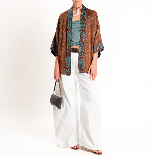 Zeroassoluto-Giacca kimono fantasia - choco/turchese