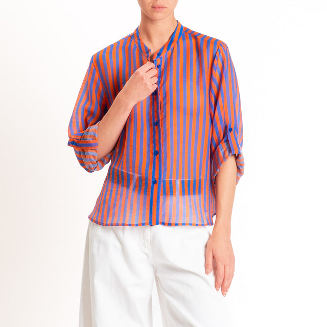Haveone-Camicia mussola di lyocell a righe - royal/arancio