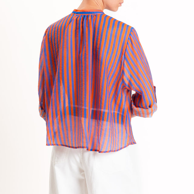 Haveone-Camicia mussola di lyocell a righe - royal/arancio